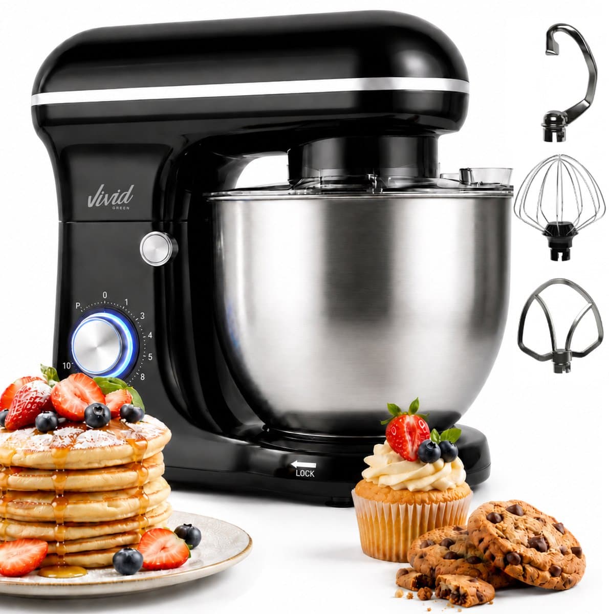 Vivid Green 1500W Keukenrobot - 5L Mengkom - 10 Snelheden - Keukenmixer - Keukenmachine - Zwart — afbeelding 1