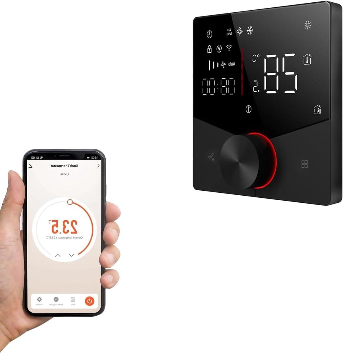 Slimme Thermostaatknoppen - Temperatuurregelaar Wifi - Klimaatregeling Huis - App en Spraakbediening - Universele Compatibiliteit - Zwart — afbeelding 1