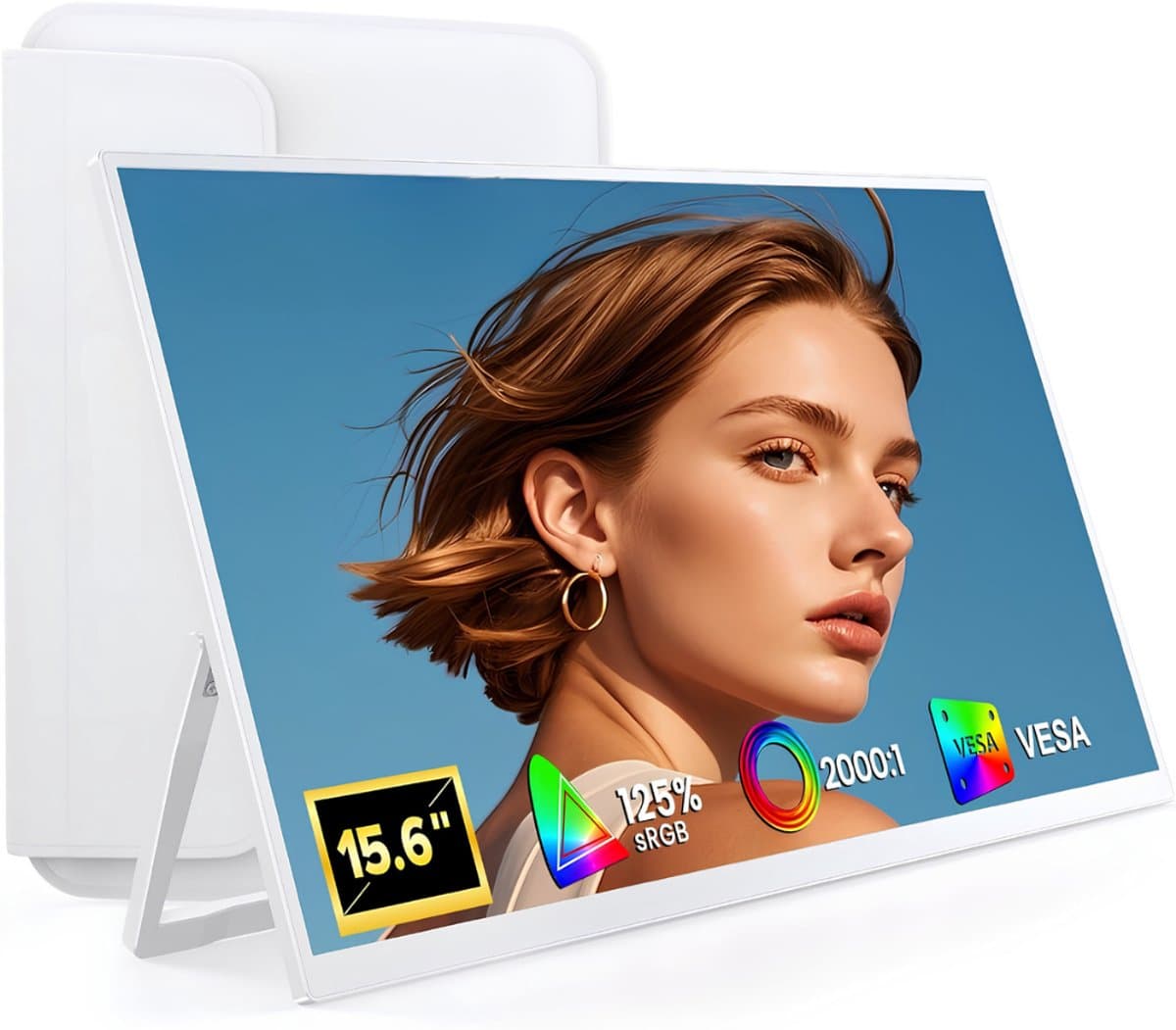 AHD® Professionele Portable Monitor - USB-C - 15.6 Inch - Draagbare Monitor - Portable Monitor Voor Laptop - Wit - 36cm x 21cm x 1cm — afbeelding 1