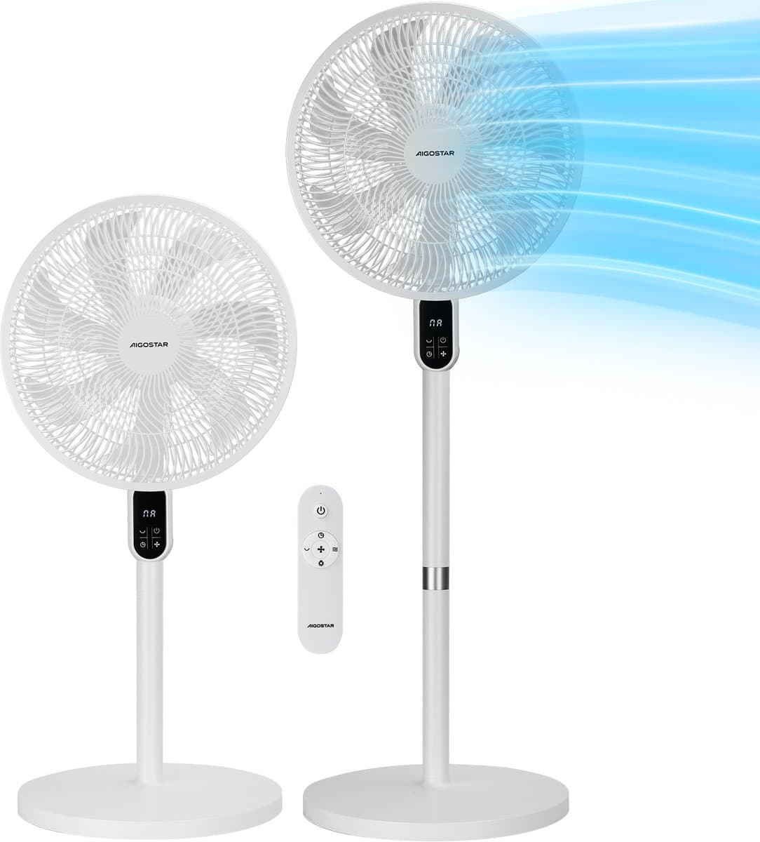 Aigostar Statiefventilator - Staande Ventilator met Afstandsbediening - 3 Snelheden - in Hoogte Verstelbaar - 7 bladen - Stille Ventilator - 50W - Wit — afbeelding 1