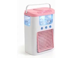 Ventilator - Draagbare luchtkoeler en ventilator - mini airco met 3 snelheden & 3 sproeistanden, 600 ml watertank, RGB-verlichting, oplaadbare mini-tafelventilator(roze)