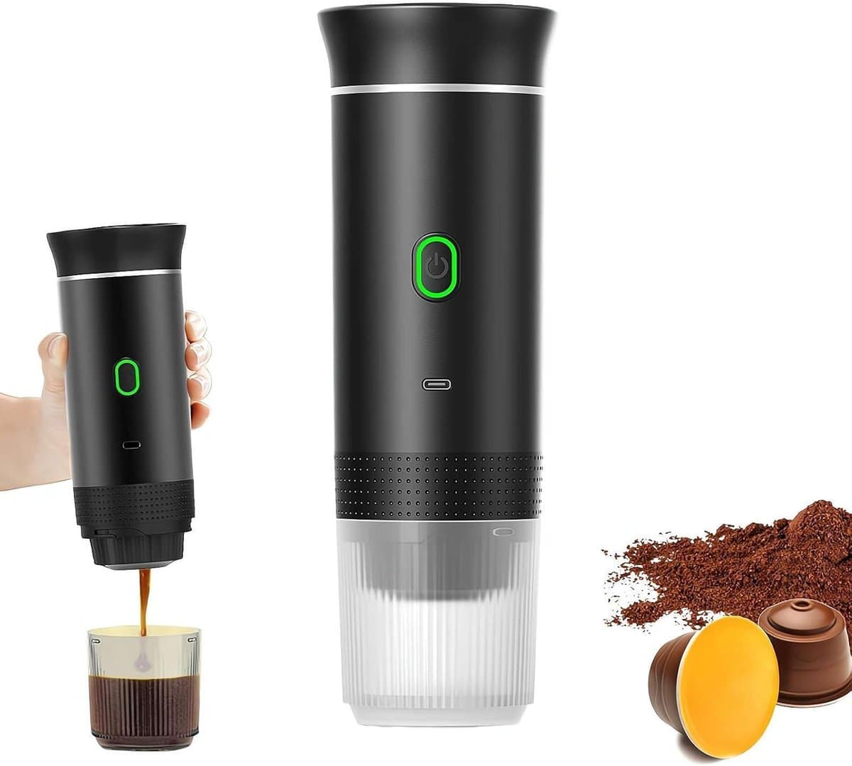 Koffiezetapparaat - 1 stuk - Draadloos draagbaar koffiezetapparaat - 3-in-1 multifunctioneel koffiezetapparaat - 0,5 L - 3-5 kopjes - Elektrisch koffiezetapparaat - Geschikt voor kleine capsules, grote capsules en koffiepoeder -Zwart — afbeelding 1
