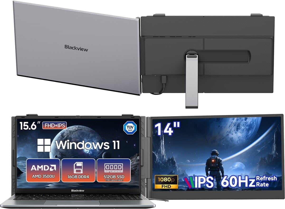 Blackview AceBook 6 Laptop 15,6" Full HD | AMD Ryzen 5 3500U, 16 GB RAM, 256 GB SSD + SCM6 14" Draagbare Monitor FHD+ IPS | Dual-band WiFi, Kantoor & Entertainment Set, Extra Laptopscherm, Grijs — afbeelding 1