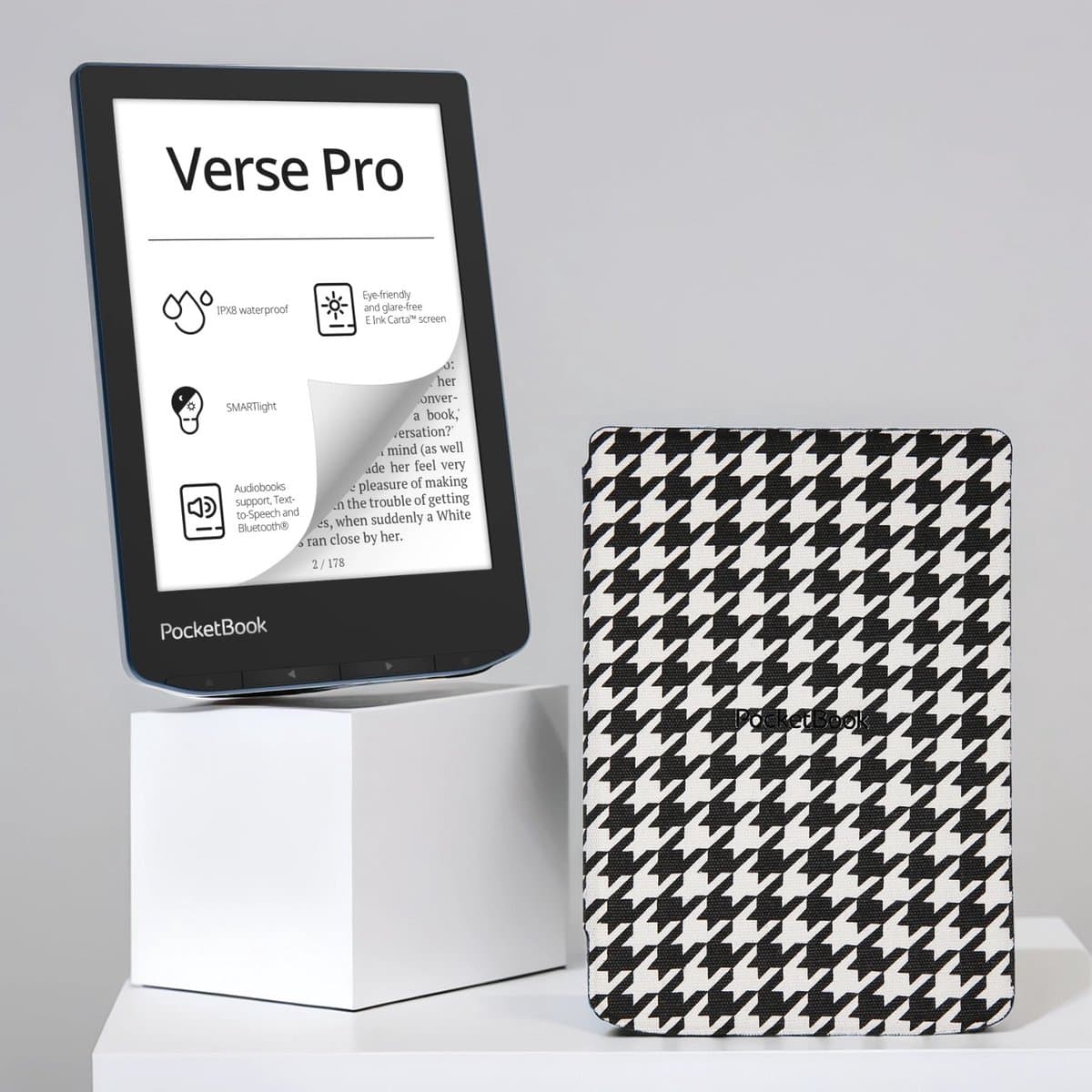 PocketBook Verse Pro e-reader Azure – 6 inch – 16 GB – waterdicht + Zwart Wit Ruiten Hoesje – voordeelbundel — afbeelding 1