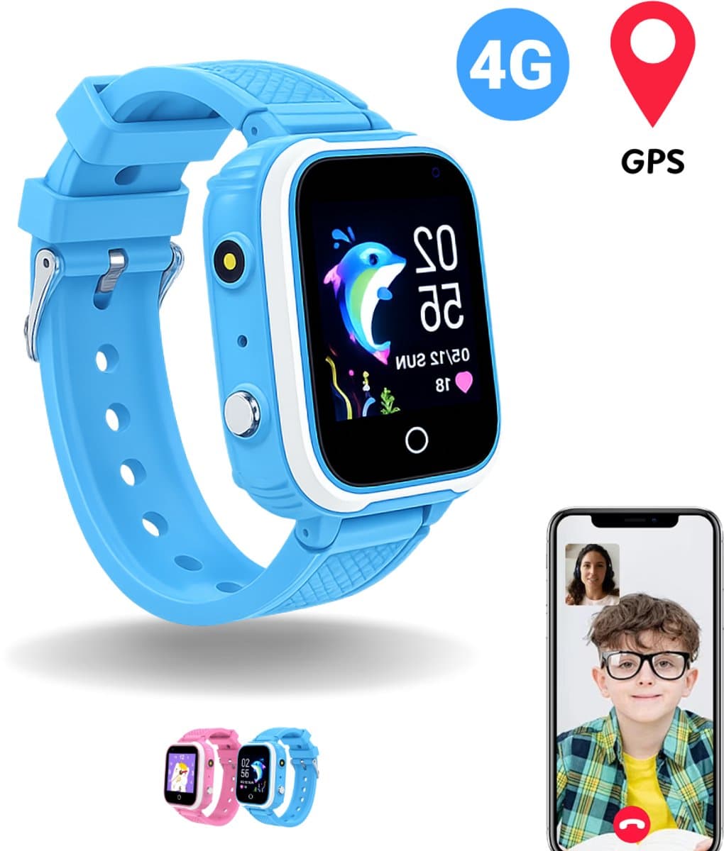 WB Goods Kinder Smartwatch - GPS Horloge Kind - Smartwatch Kinderen - Kinder GPS Tracker - 4G & SMS - Blauw - Met Nederlandse Taal — afbeelding 1