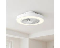 Plafondventilator Fiato Ø 50 cm - metalen ventilator - ventilator voor laag/schuin plafond - top kwaliteit - stil - energie zuinig - 6 snelheden - warm wit licht 2700 Kelvin - 3 step dim - zomer en winter stand - wit