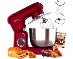 Planeetmixer - Keukenmachine - Bakken en Koken - 10 snelheden - 5 liter kom - Rood