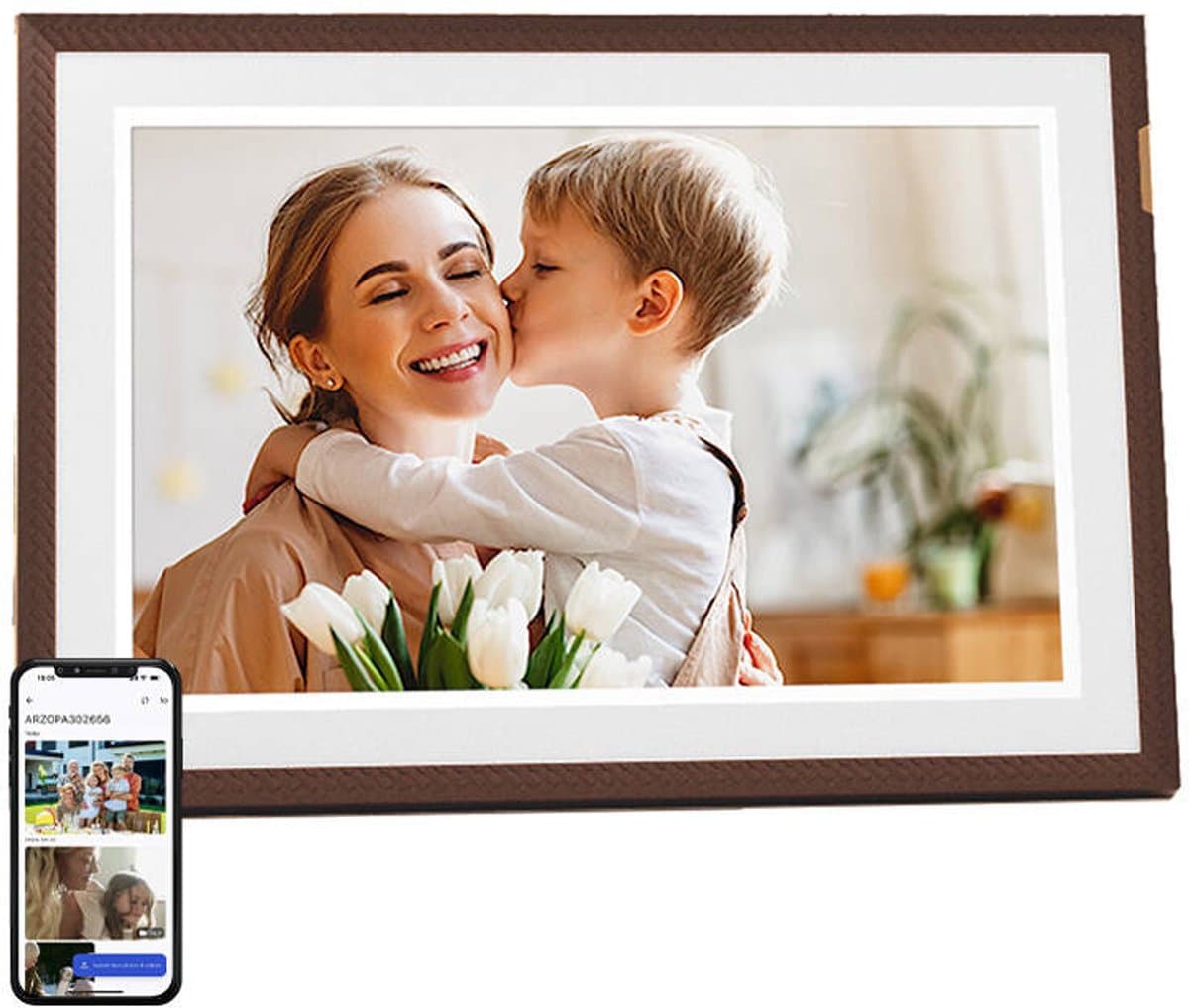 Arzopa D10 Digitaal Fotolijstje (Donkerbruin) 10.1 — afbeelding 1