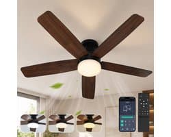 Rosnek Plafondventilator met Lamp - Ø106 cm - Ventilator Plafond met Dubbelzijdige Bladen - LED Plafondlamp Dimbaar - Afstandsbediening & App - 6 Snelheden - Stille DC Motor