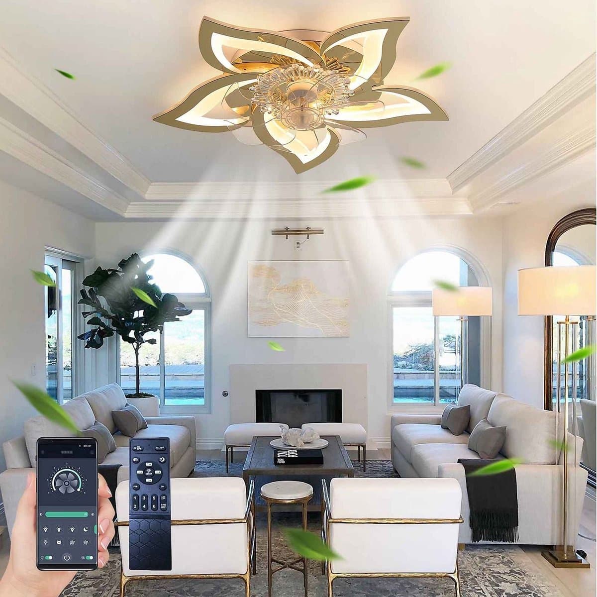 Equivera Plafonniere met Ventilator - Goud - Plafondventilator - Plafondventilator Met Afstandsbediening & APP - Plafondventilator Slaapkamer - Plafond Ventilator met Verlichting - Plafondlamp - Plafonniere - Ideaal voor in uw slaapkamer! — afbeelding 1