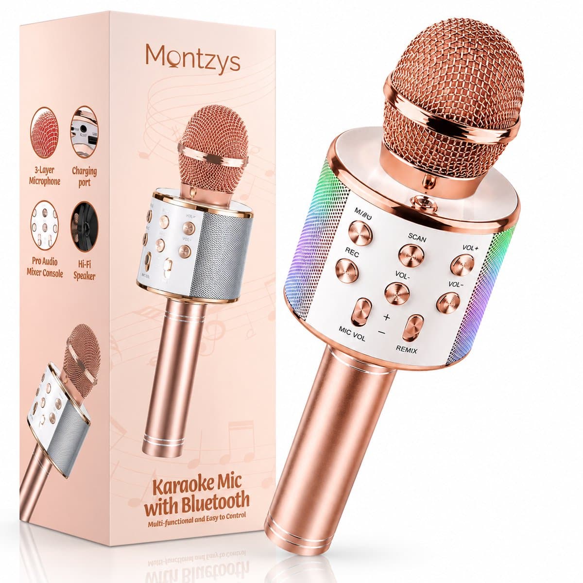 Montzys® Karaoke Microfoon Set - Bluetooth & Ingebouwde Speaker - Draadloos & LED - voor Kinderen & Volwassenen — afbeelding 1