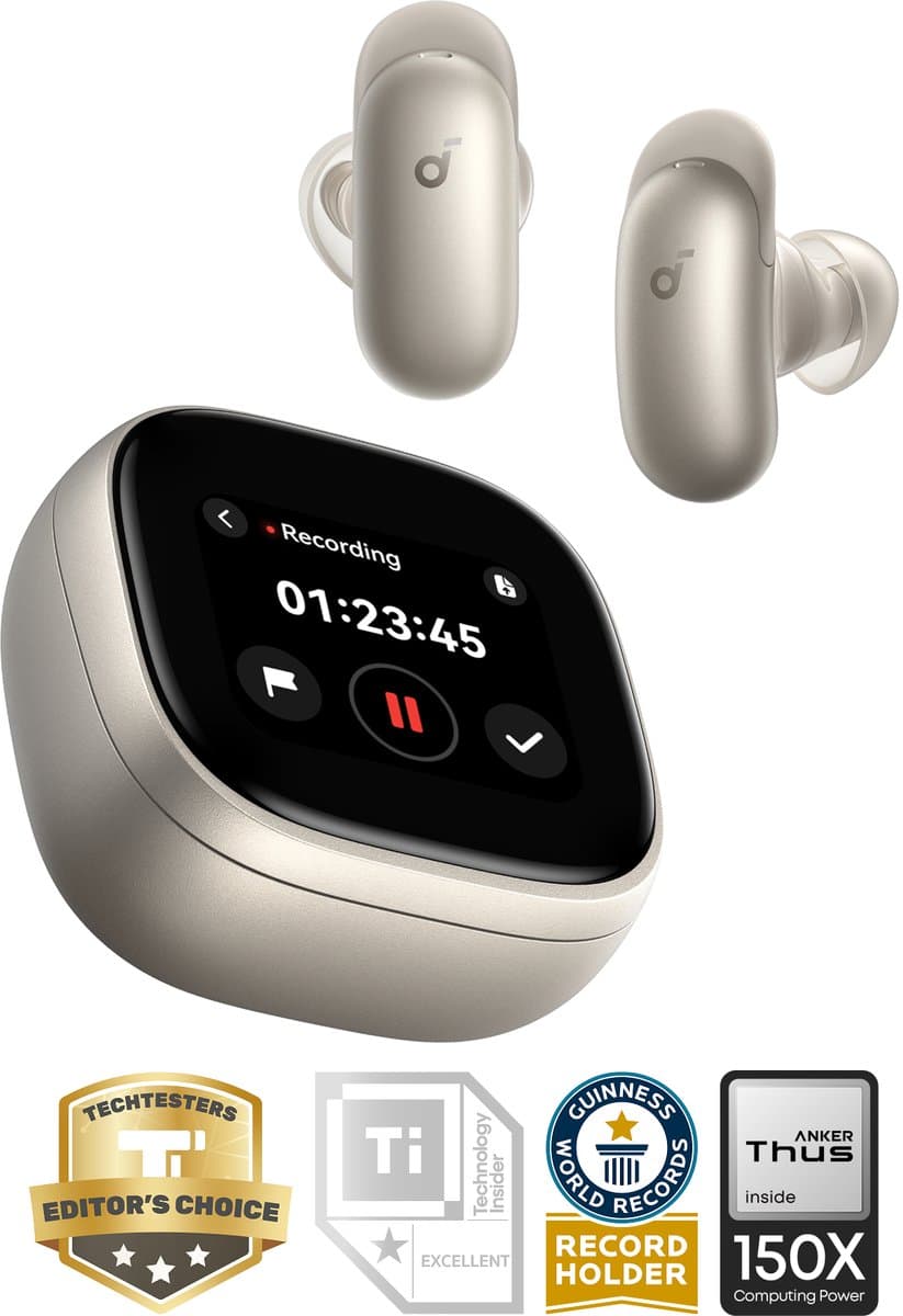 soundcore Liberty 5 Pro Max by Anker - Anker Thus Al Chip - AI Note-Taker - Kristalheldere Gesprekken - Noise Cancelling Oordopjes - 1.78" AMOLED Display - ANC Met 6-5 U/28 U Speeltijd - AI Vergadertranscriptie - Goud — afbeelding 1