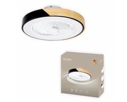 Slimme Plafondventilator - Zwart + Hout - Ø 52 cm - Stille Motor - Handige App - Dimfunctie - Plafond Ventilator met Verlichting - Plafondlamp met Ventilator