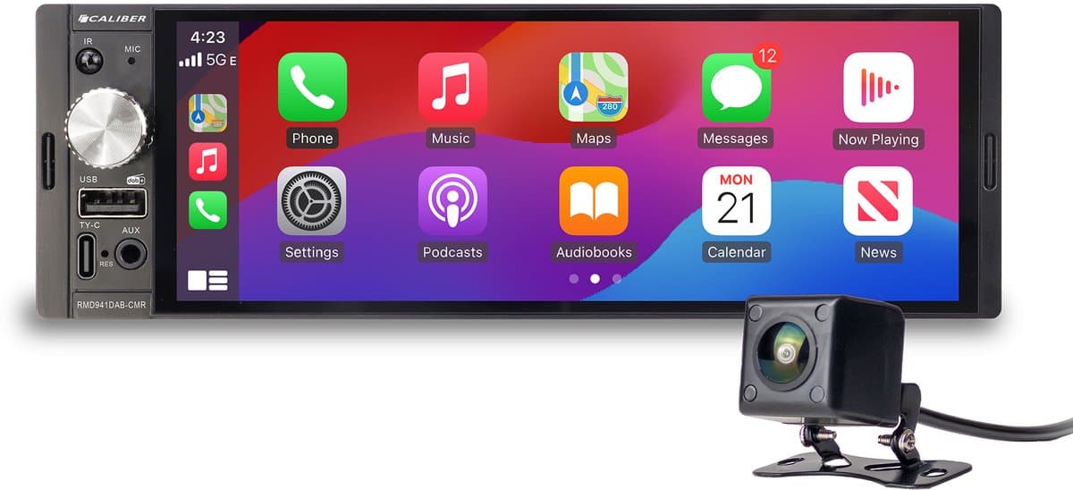 Caliber Autoradio Draadloze Carplay - 1 DIN - Bluetooth - DAB - Achteruitrijcamera inbegrepen - 4 x 100 Watt - Touchscreen - Zwart — afbeelding 1