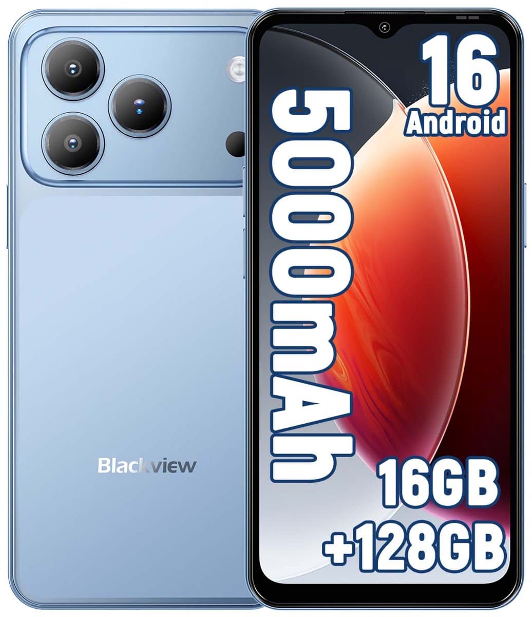 Blackview WAVE 7C Smartphone 4G - 16GB RAM - 128GB ROM - 6,56 inch - Android 16 Telefoon - 5000 mAh - Dual SIM - GPS - OTG - Blauw — afbeelding 1