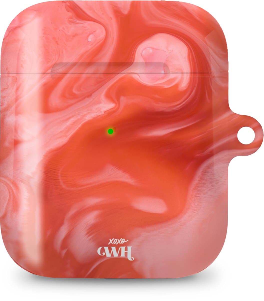 xoxo Wildhearts hoesje geschikt voor Airpods 1/2 - Marble Red Lips - Ook als telefoonhoesje verkrijgbaar - schokbestendige case geschikt voor Airpod 1 en 2 - koptelefoon case - Beschermhoes met marmerprint - marmer look - rood — afbeelding 1