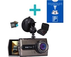 Setix Dashcam Go met Parkeerschijf - Voor en Achter Camera – Inclusief 32GB SD kaart - Full HD 1080P Resolutie – Met Opbergcase tegen Diefstal - Nachtzicht – Plug & Play - Parkeermodus - 170 Graden Kijkhoek – Loop Recording – 2025 Auto Camera
