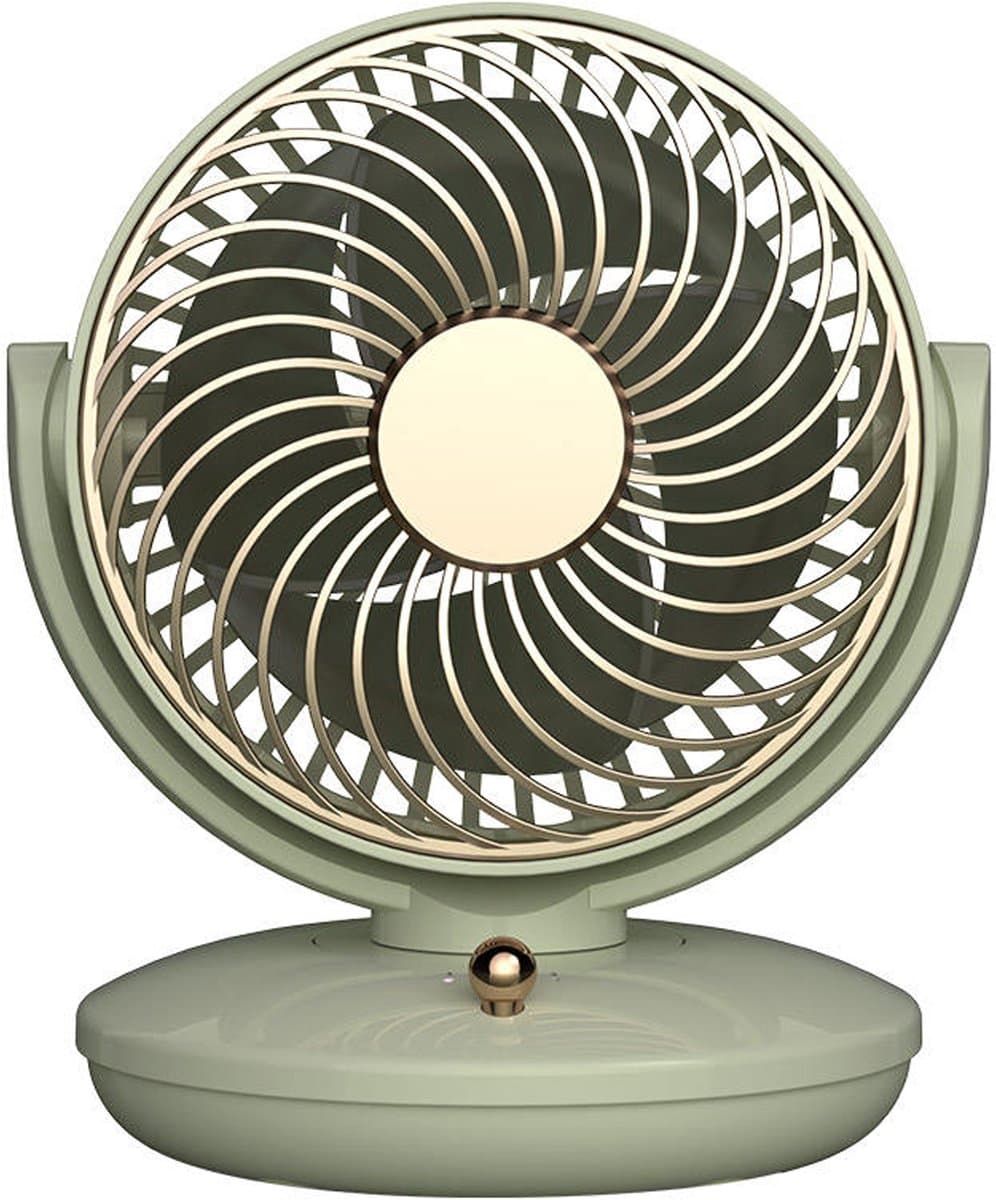 KZQ Drie Snelheden Usb Desktop Ventilator Met Ingebouwde 1800mAh Batterij - Stille Biomimetic Ventilator Met 140° Kantelhoek En Automatische Oscillatie - Draagbaar Voor Thuis Kantoor En Kamperen - Groen — afbeelding 1