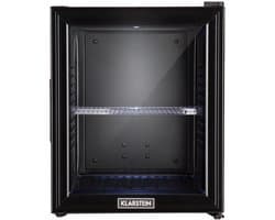 Klarstein Minibar Brooklyn 30 Mini Koelkast - Thermo-elektrisch koelsysteem - 30 liter inhoud - 3 standen koeling: tot 12 °C - Energie-efficiëntieklasse F - 23 dB - Flexibel kunststof plateau - LED licht - Panoramadeur van glas - Zwart