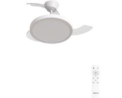 CREATE - Plafondventilator 40W stil met intrekbare bladen met licht - Ø91cm - Wit - Afstandsbediening - WIND CLEAR STUDIO