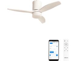 CREATE - Stille 40W plafondventilator met technische ABS bladen (Ø112cm) (ruimtes ≤10m²) - Wit - Met licht - WIFI + Afstandsbediening - WIND CALM