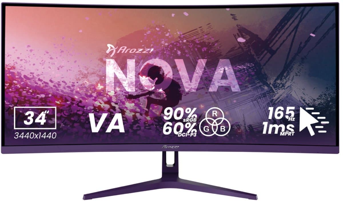 Arozzi Nova 34" Gaming Monitor - Curved - UWQHD VA - 165Hz - Paars — afbeelding 1