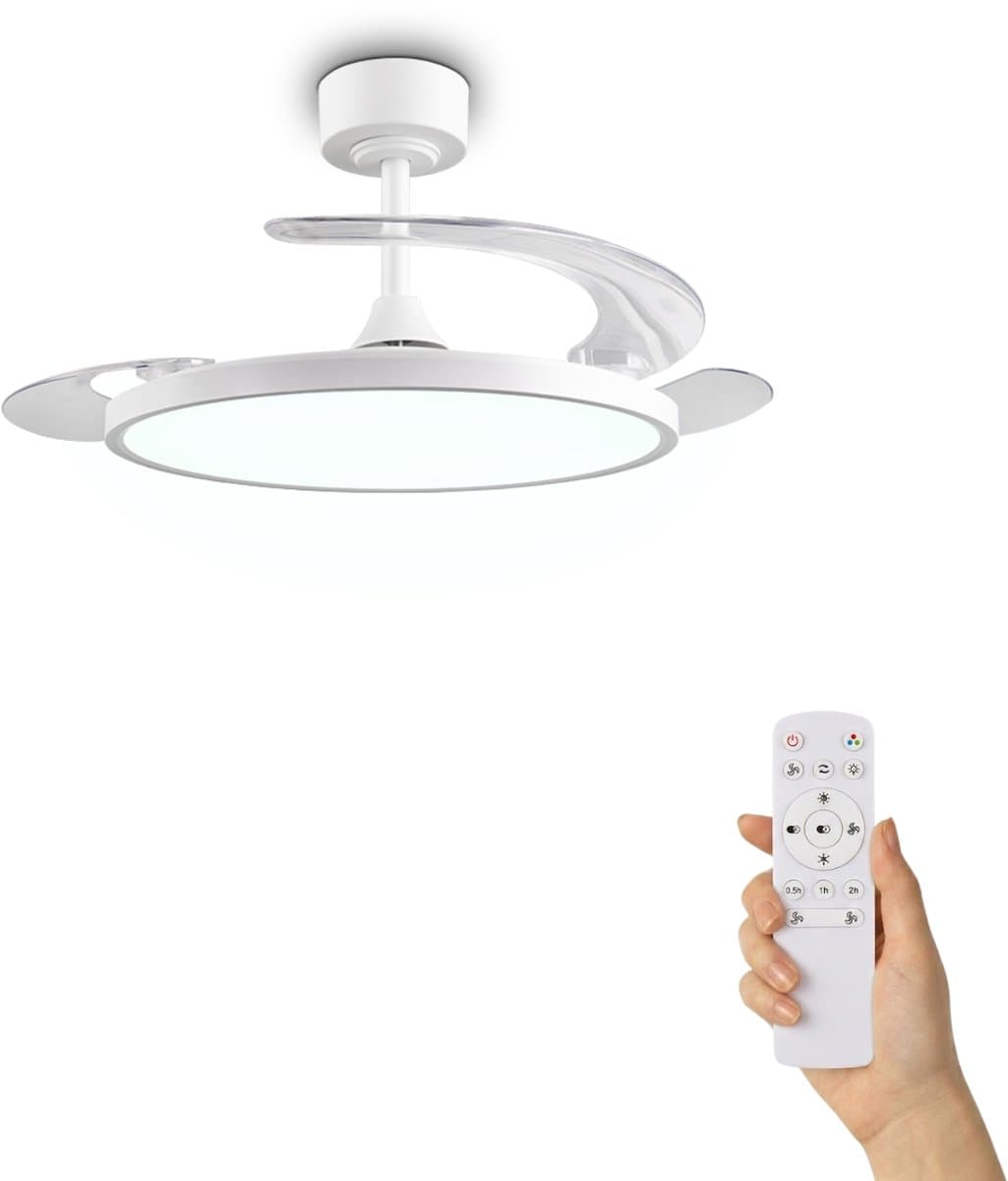 Fantiluxe - Soren - Plafondventilator met verlichting - Wit - Ø106.5cm - Afstandsbediening - Met lamp - Plafond ventilator - Slaapkamer — afbeelding 1