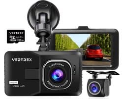 VERTREX Dashcam voor Auto 1080P Full HD - Voor en Achter - Dash cams - Nachtvisie - G-Sensor - 170° Wijdhoeklens - 3,0" LCD - Bewegingsdetectie - Loop Recording - Incl. 32GB MicroSD Kaart