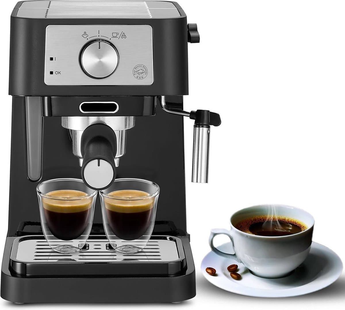 White-Label® Espressomachine - Koffiezetapparaat - Koffiemachines - Zwart en Zilver — afbeelding 1