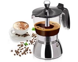 200ml Transparante Kunststof Moka Pot met Roestvrijstalen Onderdelen - 4 Kopjes, Italiaans Klassiek Fornuis Espressomachine, Geschikt voor Thuis, Kamperen & Reizen