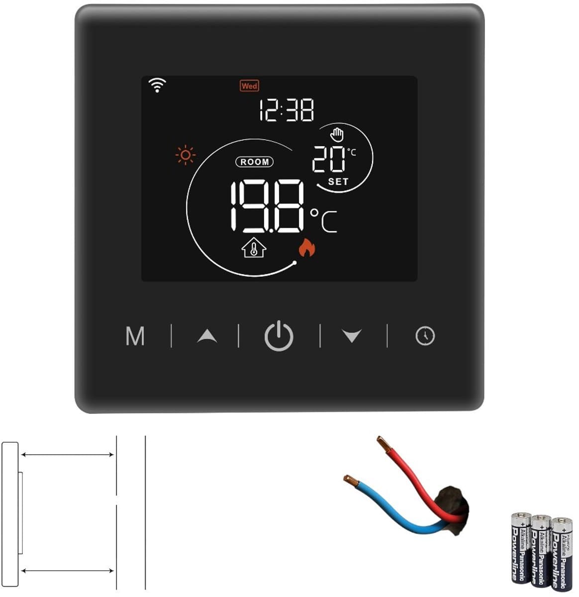 Slimme thermostaat voor cv | Zwart | Wifi 2.4GHz | 2-draads aansluiting | Touchscreen | Tuya app | Spraakbesturing — afbeelding 1