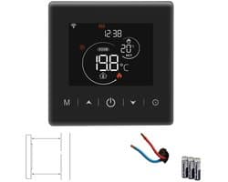 Slimme thermostaat voor cv | Zwart | Wifi 2.4GHz | 2-draads aansluiting | Touchscreen | Tuya app | Spraakbesturing