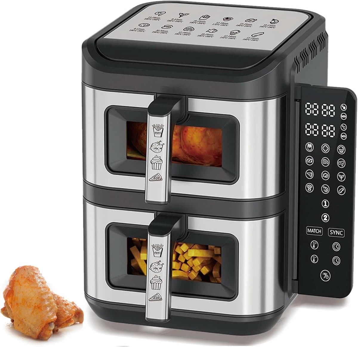 Dubbele Mand Airfryer - Heteluchtfriteuse - Gezond Koken - Dubbele Kook Synchronisatie - 12L Totale Capaciteit - Zwart RVS — afbeelding 1