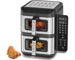 Dubbele Mand Airfryer - Heteluchtfriteuse - Gezond Koken - Dubbele Kook Synchronisatie - 12L Totale Capaciteit - Zwart RVS