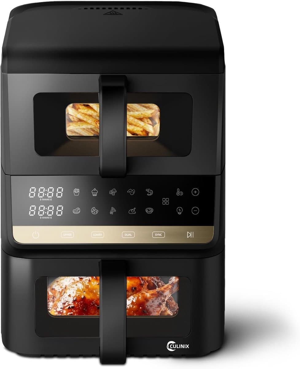 Airfryer met 2 Vaks - Olievrije Frituurpan - Gezond Koken - Verticale Dubbele Lade - 10 Liter Capaciteit - Zwart — afbeelding 1