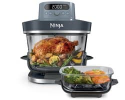 Ninja CRISPi PRO XL Glazen Airfryer met 7 kookfuncties - Airfryen, Bakken, Braden, Rijzen, Drogen. Max Crisp en Opnieuw krokant maken - 2.3 liter en 5.7 liter glazen schaal - PFAS vrij koken - Cyberspace - AS101EUCY