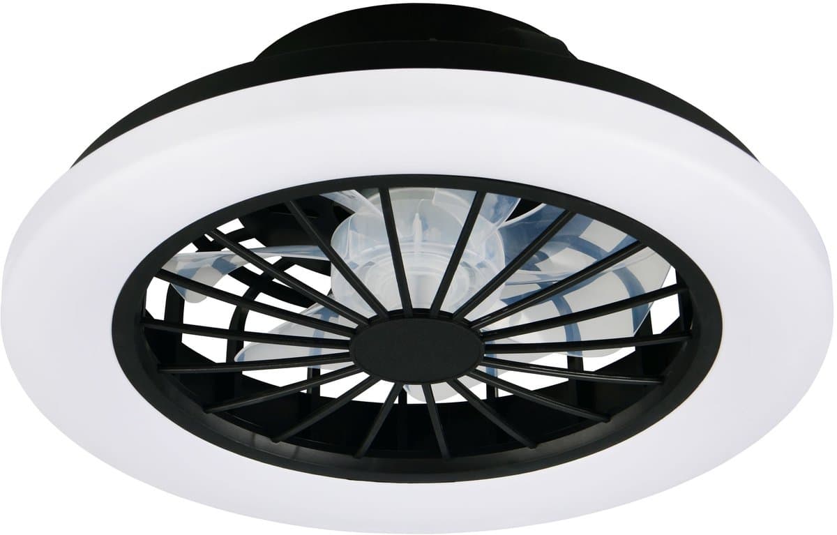 REALITY ROTSUND - Ventilator - Zwart mat - incl. 1x SMD 22 W - Afstandsbediening - Geintegreerde dimmer - Traploos instelbare lichtkleur - 5 snelheidsniveaus - Geheugenfunctie via de afstandsbediening - Zomer- en wintermodus — afbeelding 1
