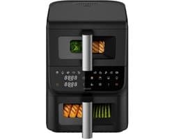 Heteluchtfriteuse Dubbele Kamer - Verticale Friteuse - Gezinsmaaltijden Bereiden - Twee Onafhankelijke Lades - 10L Totaal - Zwart