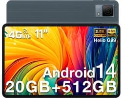 DOOGEE T40 Tablet 11"2,5K 20 GB RAM + 512 GB ROM Android 14 met Helio G99 Batterij 8580 mAh 16 MP + 8 MP,Grijs