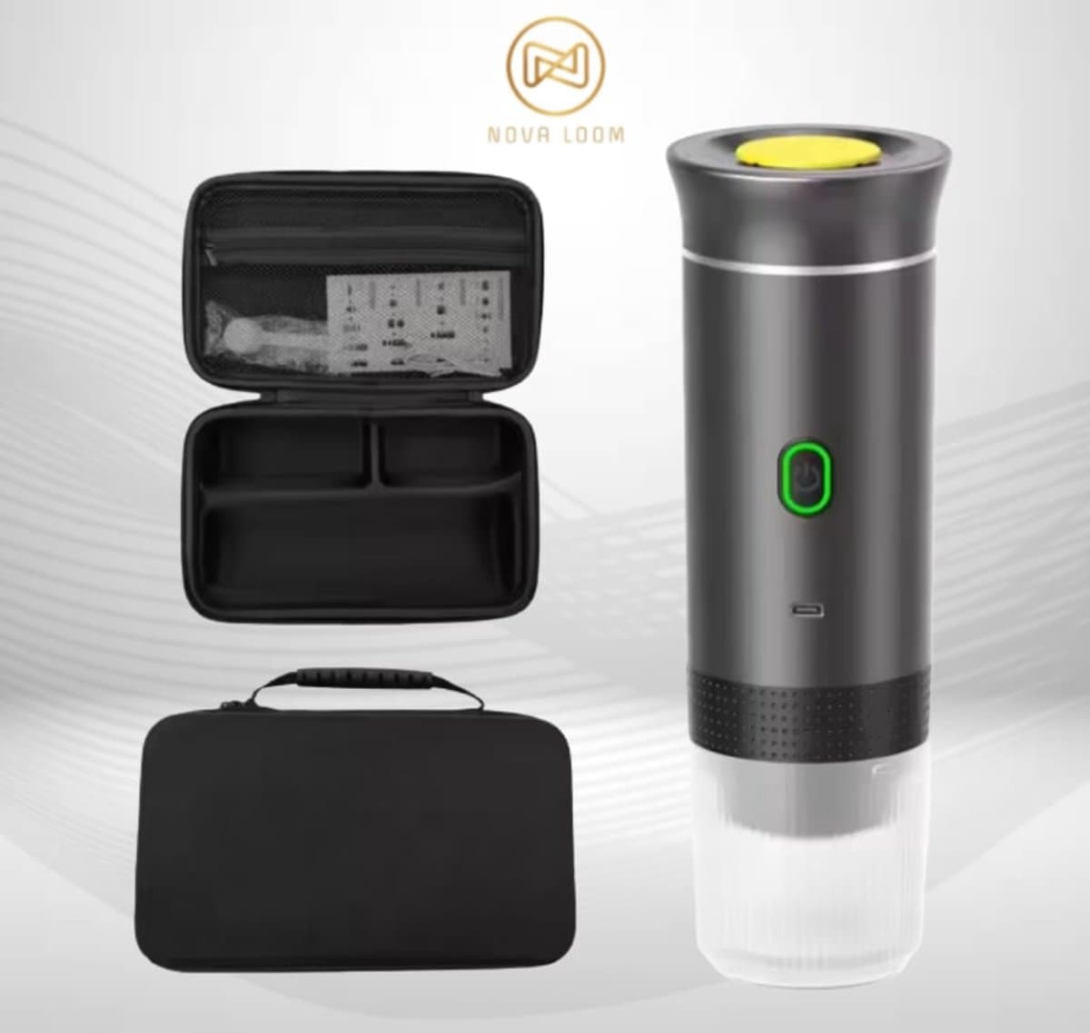 Nova Loom - Draagbaar Espressomachine Pro inclusief Travelbag en houder voor auto, thuis en camping - Multifunctionele 3-in-1 draagbare elektrische reiskoffieapparaat - Capsule, cups en Poeder - Donker grijs - draadloos - makkelijk oplaadbaar — afbeelding 1