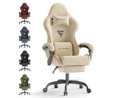 Soontrans Ergonomische Gamingstoel Met Hoofdsteun en Voetsteun Gaming Stoel Van Stof, Gamerstoel Hoogwaardige PC - Stoel Verstelbare Gaming Chair Comfortabele Gamestoel Van Stof, Ideaal Voor Gamen op Kantoor, Rijst