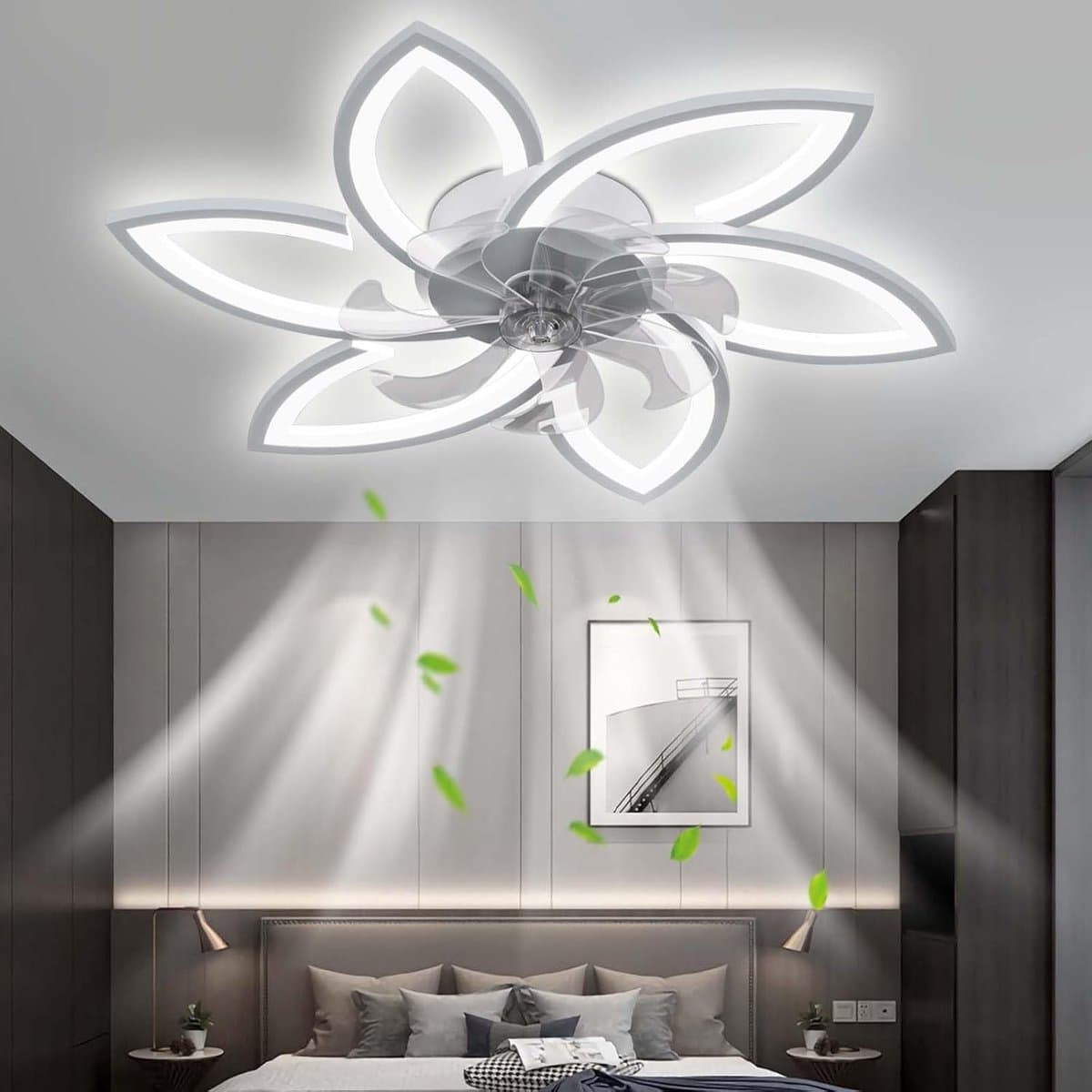 6 Sterren Plafondlamp Met Ventilator - Wit - Met Afstandsbediening - Smart lamp - Dimbaar Met App - 6 Standen Ventilator - Woonkamerlamp - Moderne lamp - Plafoniere — afbeelding 1