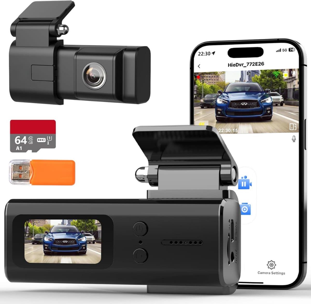 Lexium Dashcam - Daschcams - Auto - Camera - Vooruit - Achteruit - Video - Autobeveiliging - Parkeerbeveiliging - Recording - Dag en Nacht - Schadepreventie — afbeelding 1