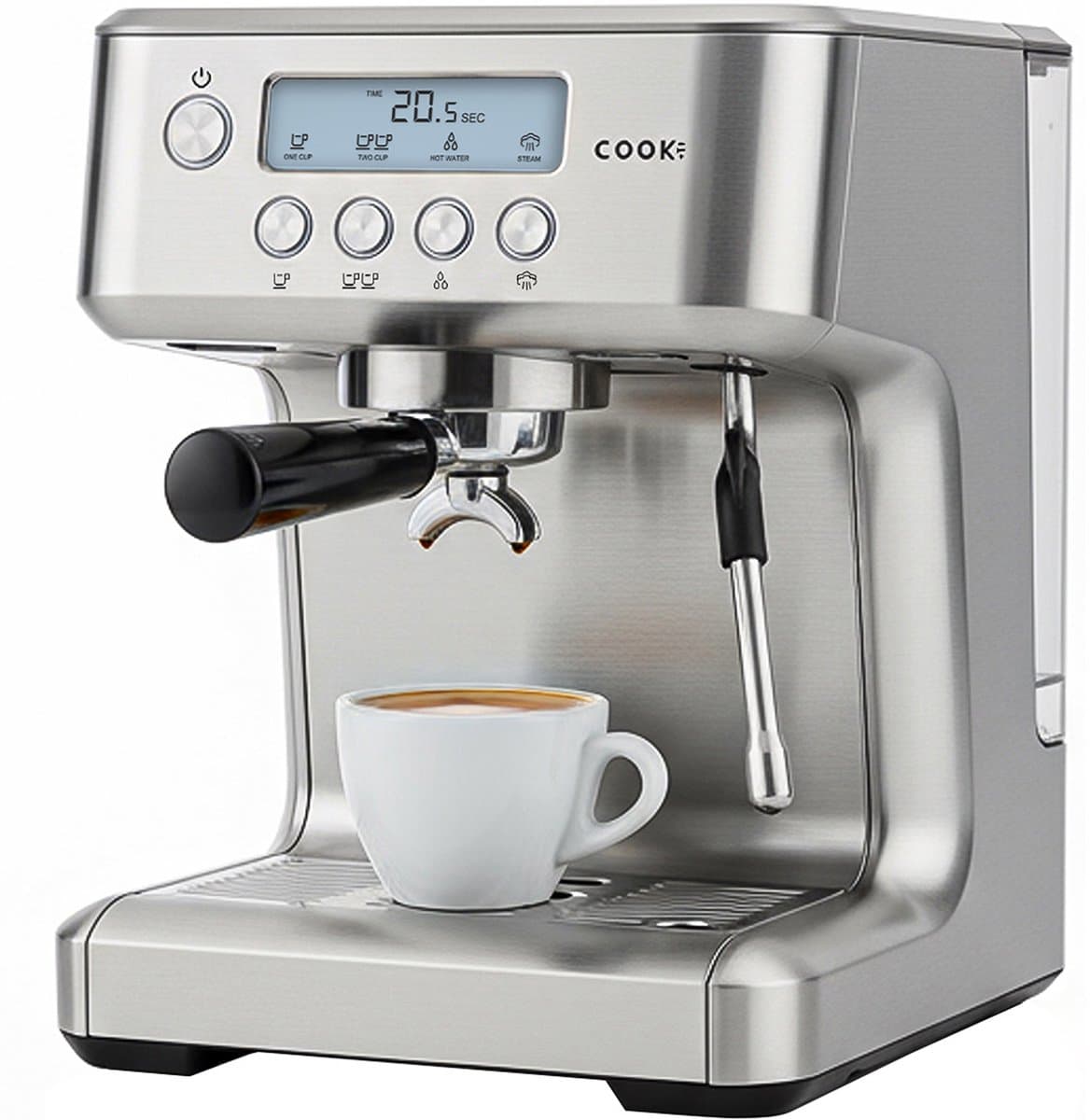 Espressomachine Pro 20 Bar - Piston Koffiemachine Melkopschuimer RVS - Instelbare Extractietemperatuur - Pistonmachine Espresso, Cappuccino & Latte - 2,2 Liter Waterreservoir - COOK-IT — afbeelding 1