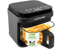 Nutrichef Airfryer 5,5 L – 8-in-1 Kookmodi, Transparante Kom, Nauwkeurige Temperatuur & Timer – Zwart