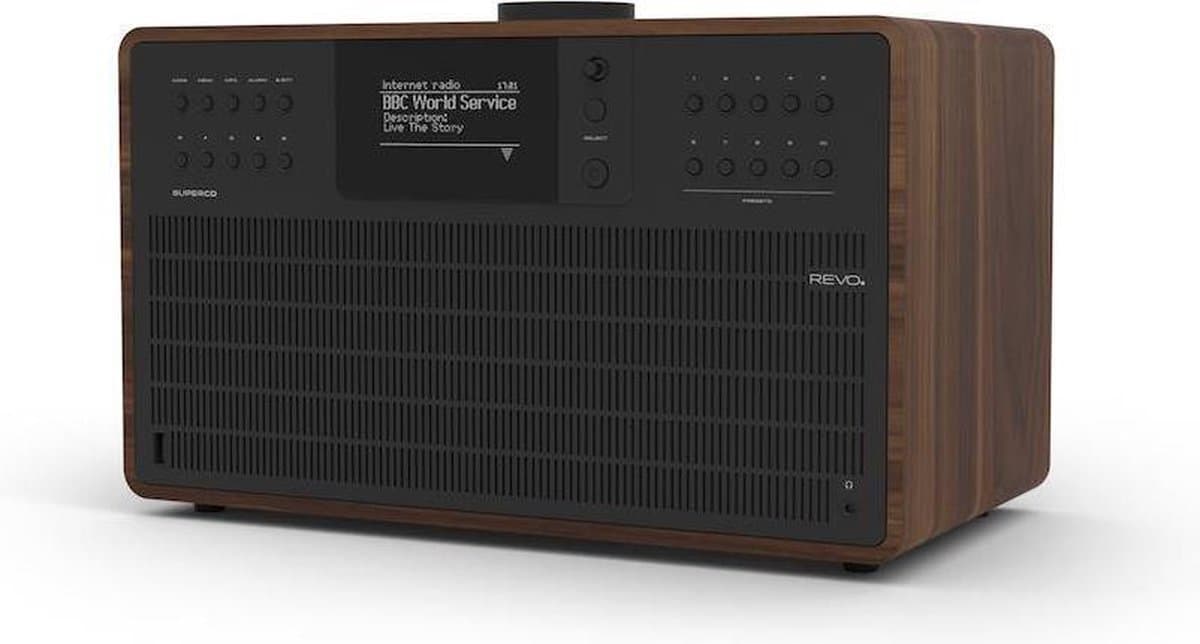 Revo SuperCD - Walnoot/Zwart | CD-speler - Dab Radio - Internetradio - USB - Bluetooth AptX — afbeelding 1