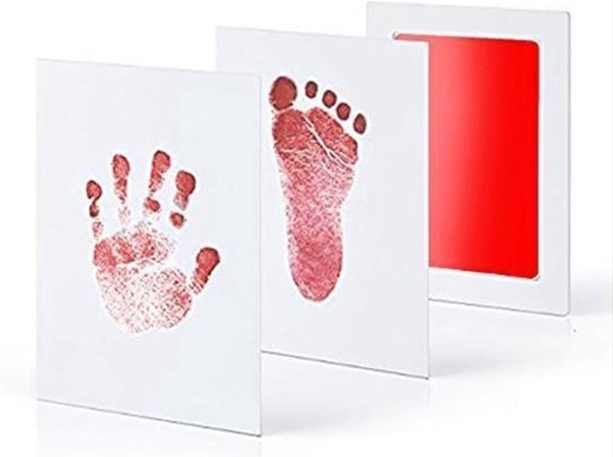 CHPN - Baby Voet- en Handafdruk Inktset - Rood - Incl. 2 witte kaartjes - 1 setje - Voetafdruk baby - Handafdruk - Kraamcadeau - Geboorte - Moederdag - Vaderdag — afbeelding 1