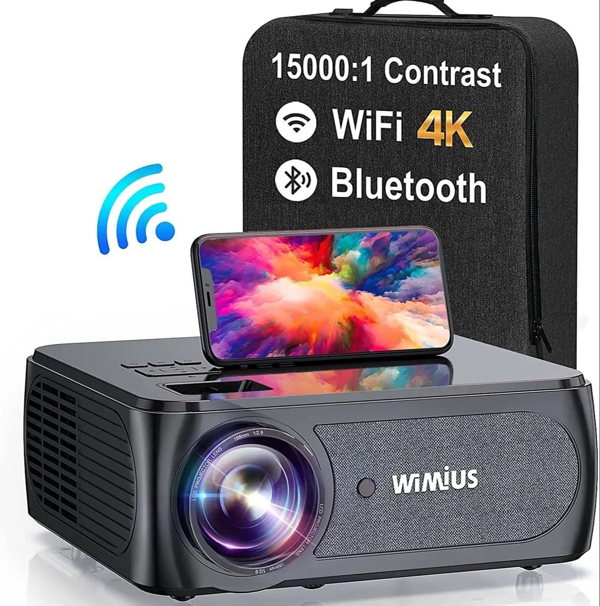 Wimius K8 Projector - 4K Full HD Beamer - 4D Keystone - 5G WiFi - 300 inch - 15.000 Lumen - Thuisbioscoop - Film Projector - 360 graden flip functie - Inclusief draagtas — afbeelding 1