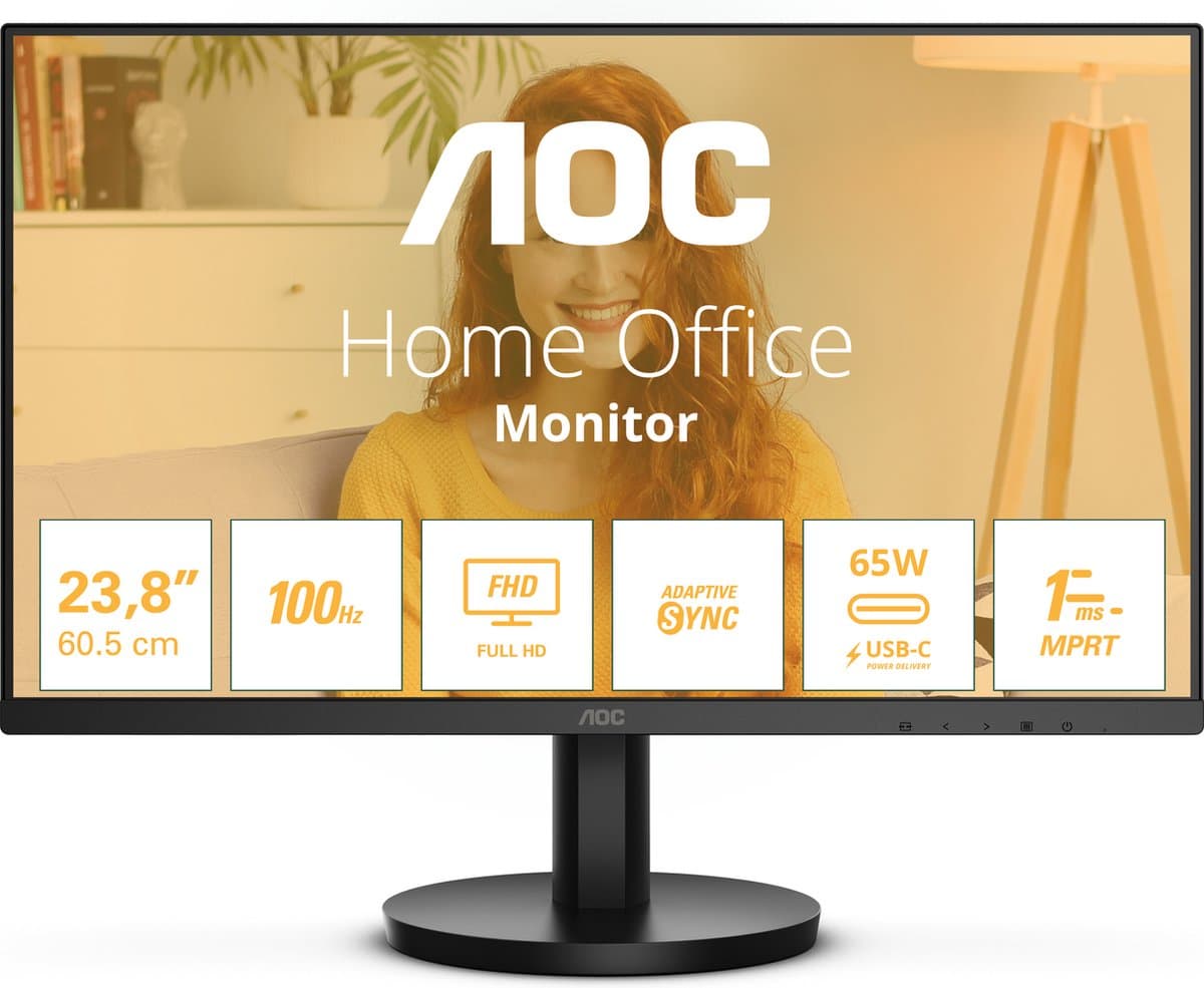 AOC 24B3CA2 - Full HD IPS Monitor - USB-C 65w - USB-hub - Speakers - 24 inch — afbeelding 1