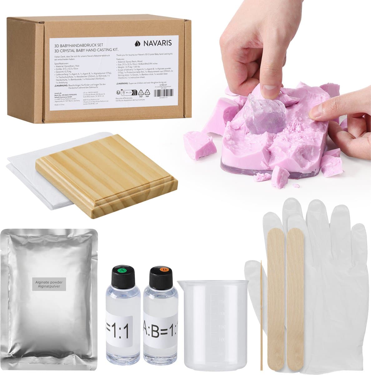 Kristallen baby hand gipsafdruk set met standaard - Leg herinneringen vast met deze 3D gipshand voor je baby - 10 x 10 cm en transparant — afbeelding 1